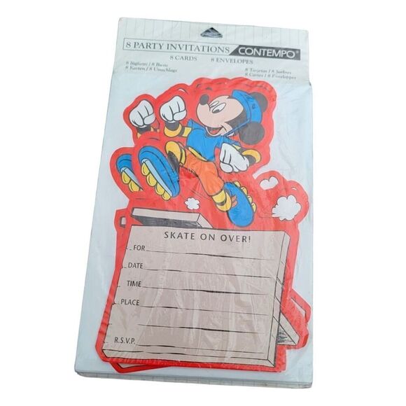 Disney Mickey Mouse Contempo Party Invitations 8 Skating Party Invites - Picture 1 of 2